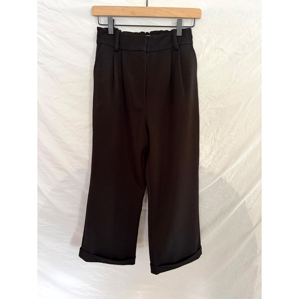 Favorite Daughter Pleated Wide Leg Pants Womens Black Cuffed High Rise Size 2